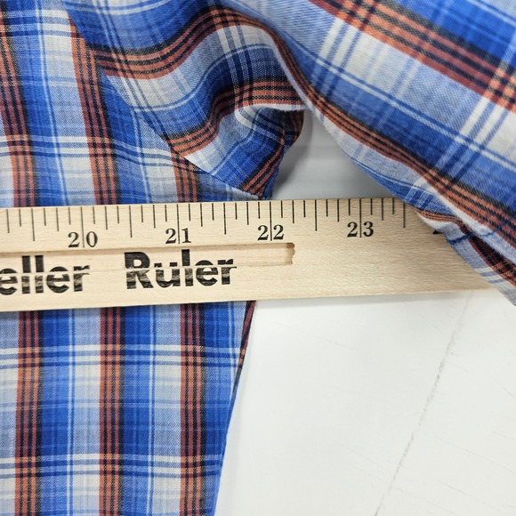Wrangler Shirt Mens Medium Pearl Snap Western Short‎ Sleeve Rodeo Plaid Blue - Picture 10 of 11